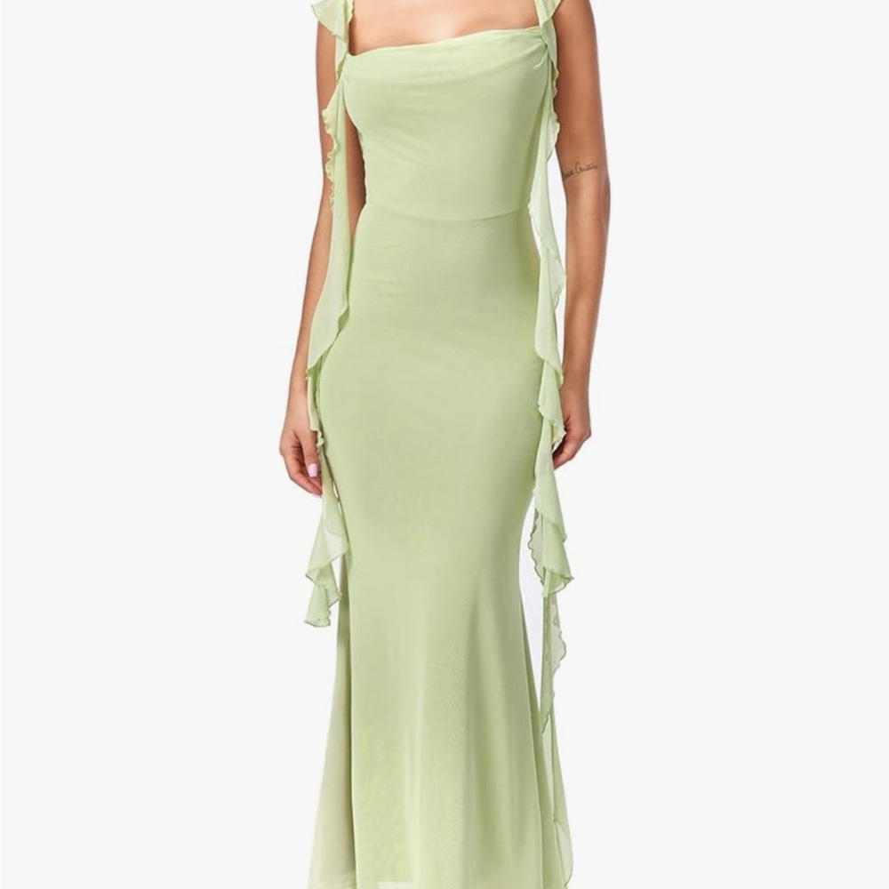 Cider Green Ruffled Bodycon Maxi Dress